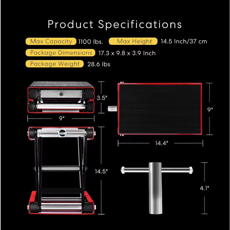 Cric ciseaux pour moto/quad/moto (1100 lb) – Support à manivelle à plateau large | Modèle 250522A
