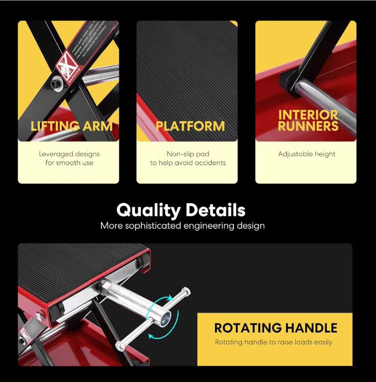 Cric ciseaux pour moto/quad/moto (1100 lb) – Support à manivelle à plateau large | Modèle 250522A