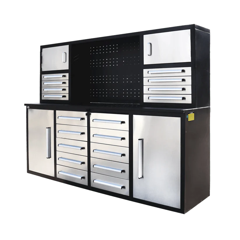 Établi de 2,13 m (7 pi) à 18 tiroirs avec armoires à outils – Construction robuste en acier