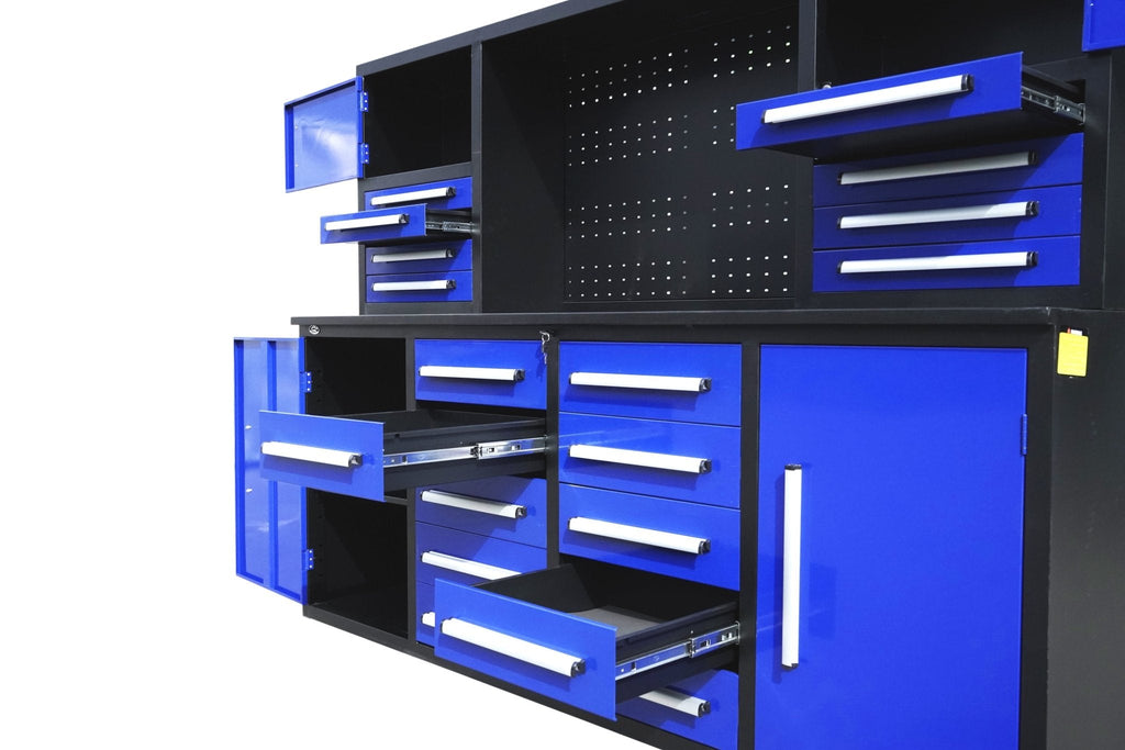 Établi de 2,13 m (7 pi) à 18 tiroirs avec armoires à outils – Construction robuste en acier