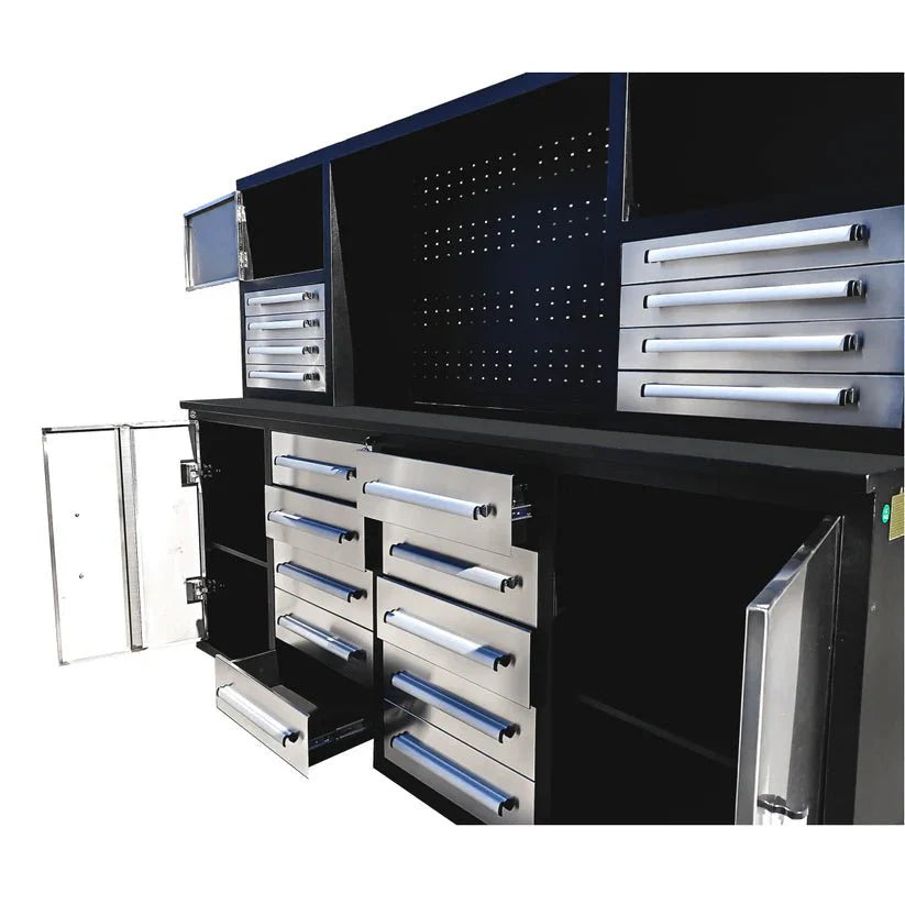 Établi de 2,13 m (7 pi) à 18 tiroirs avec armoires à outils – Construction robuste en acier
