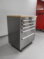 Établi à outils roulant de 66 cm (26 po) en acier inoxydable à 5 tiroirs avec plateau en bois d'hévéa – Tiroirs verrouillables et roulettes – TB2619S