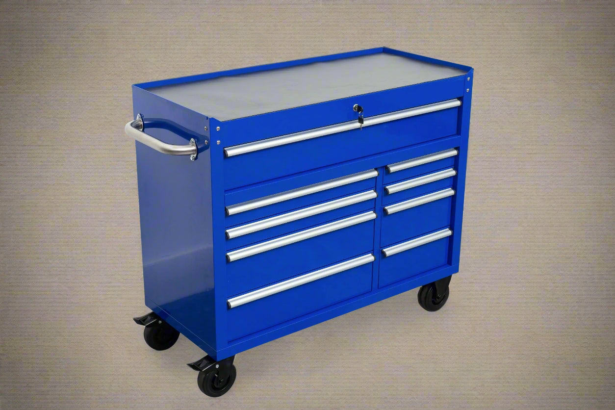 Établi roulant à 9 tiroirs de 42 pouces – Armoire de rangement robuste pour garage