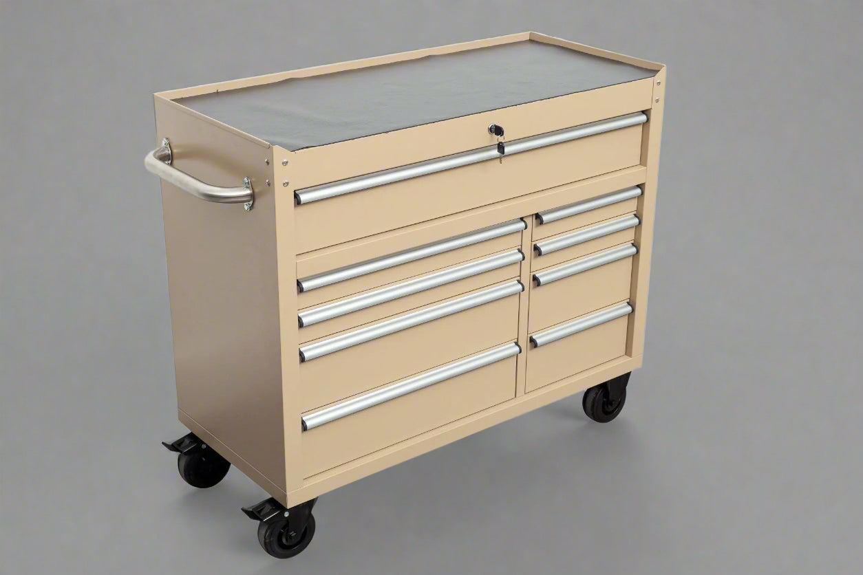 Établi roulant à 9 tiroirs de 42 pouces – Armoire de rangement robuste pour garage