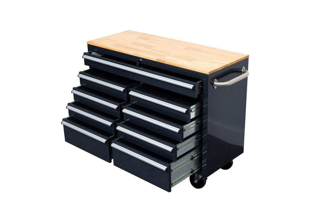 Établi roulant 46 pouces – Armoire de rangement mobile robuste à 9 tiroirs