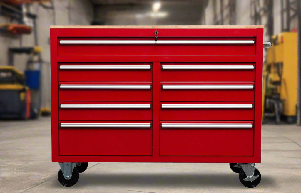 Établi roulant 46 pouces – Armoire de rangement mobile robuste à 9 tiroirs