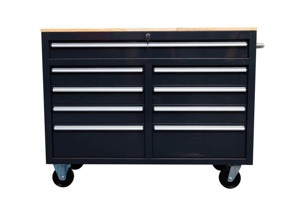 Établi roulant 46 pouces – Armoire de rangement mobile robuste à 9 tiroirs