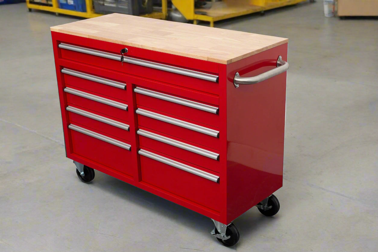 Établi roulant 46 pouces – Armoire de rangement mobile robuste à 9 tiroirs