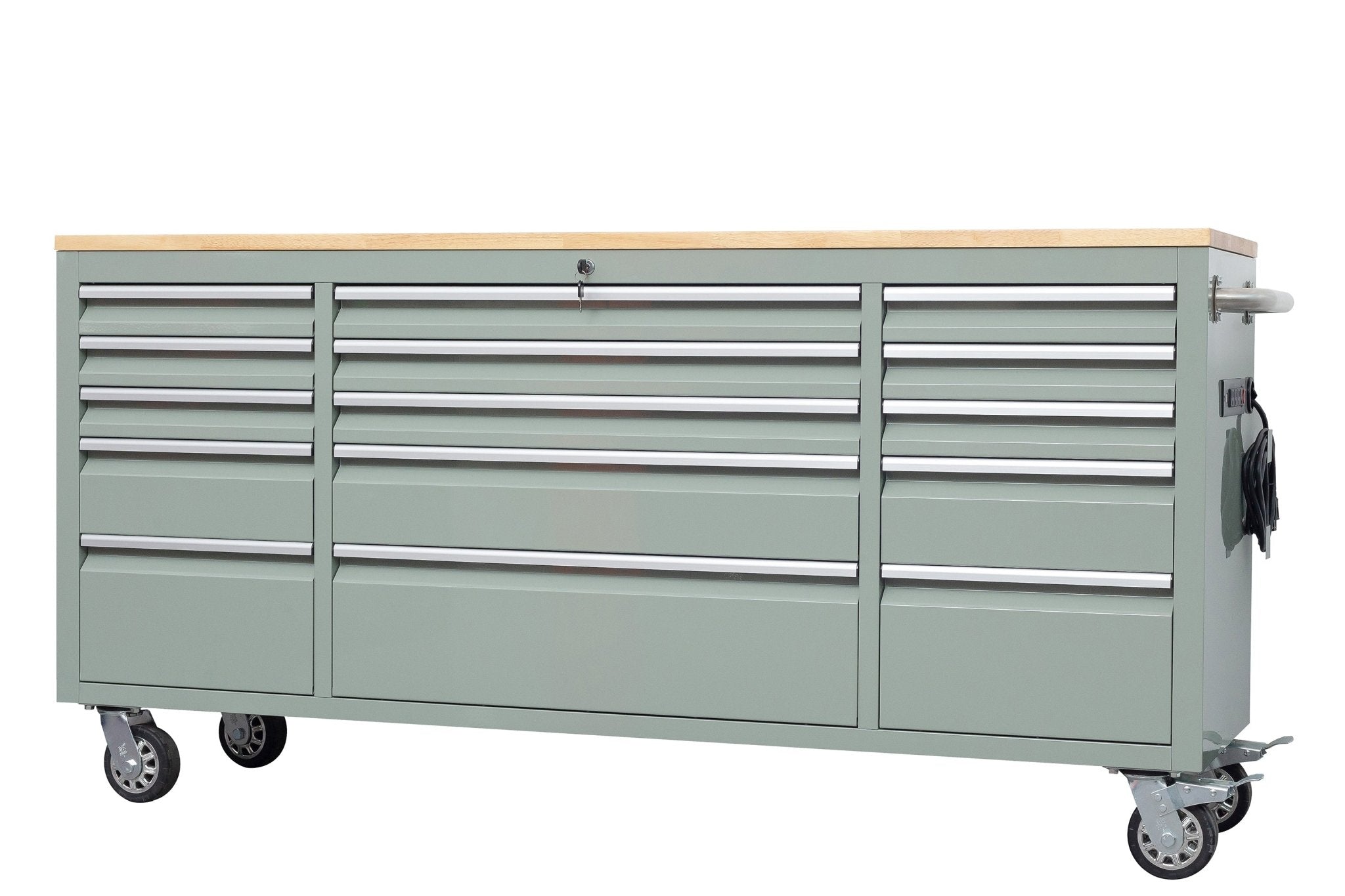 Établi roulant de 1,83 m (6 pi) avec 15 tiroirs, prises de courant et ports USB – Armoire de rangement robuste en acier