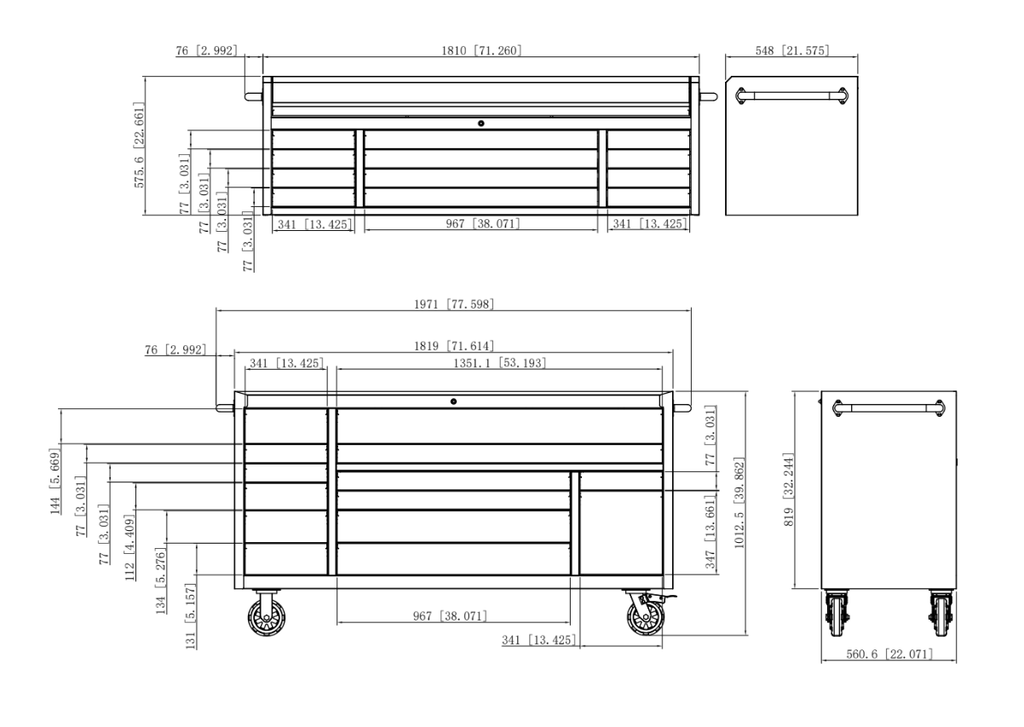 Établi coffre à outils noir de 1,83 m (6 pi) à 26 tiroirs – Armoire à outils roulante robuste pour garage et atelier | Réf. : HTC7226PC