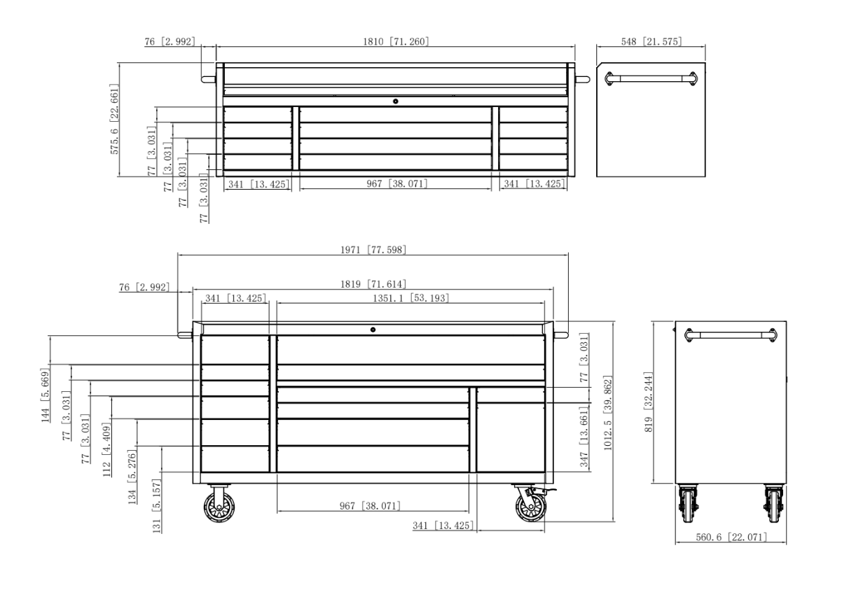 Établi coffre à outils noir de 1,83 m (6 pi) à 26 tiroirs – Armoire à outils roulante robuste pour garage et atelier | Réf. : HTC7226PC