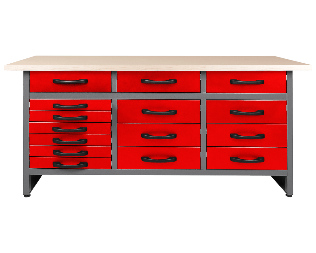 Établi métallique robuste de 63 pouces avec 15 tiroirs | Rangement d'outils pour garage