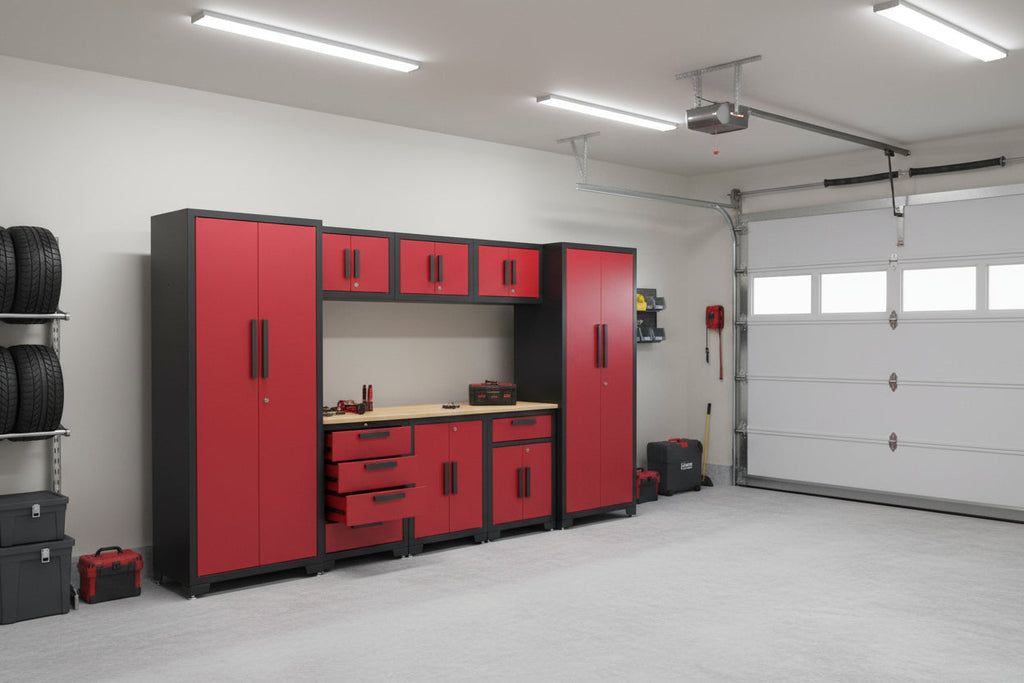 Ensemble établi et armoire de garage 9 pièces – Système de rangement d'outils modulaire robuste