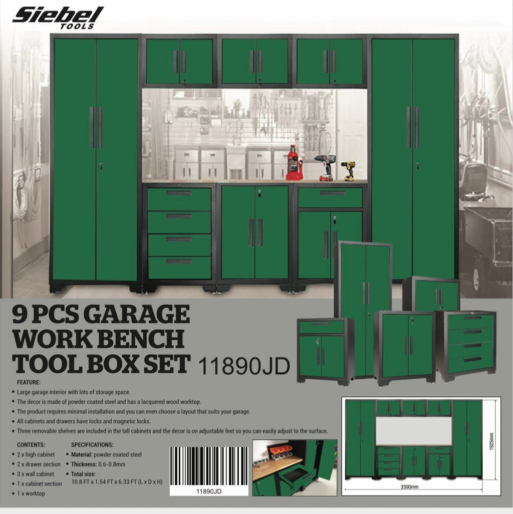Ensemble établi et armoire de garage 9 pièces – Système de rangement d'outils modulaire robuste