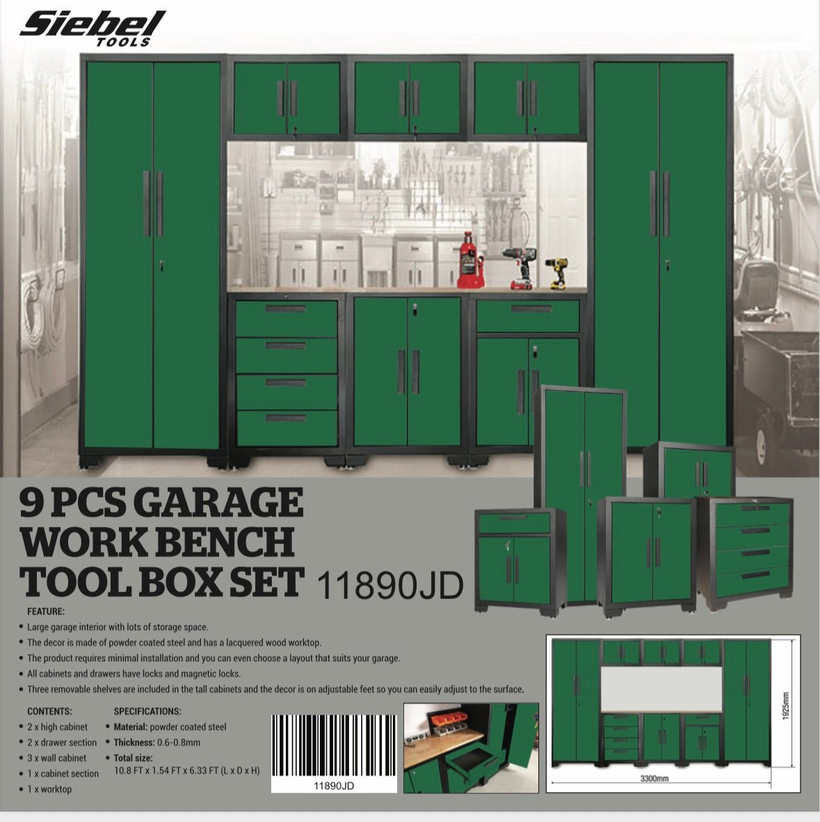 Ensemble établi et armoire de garage 9 pièces – Système de rangement d'outils modulaire robuste