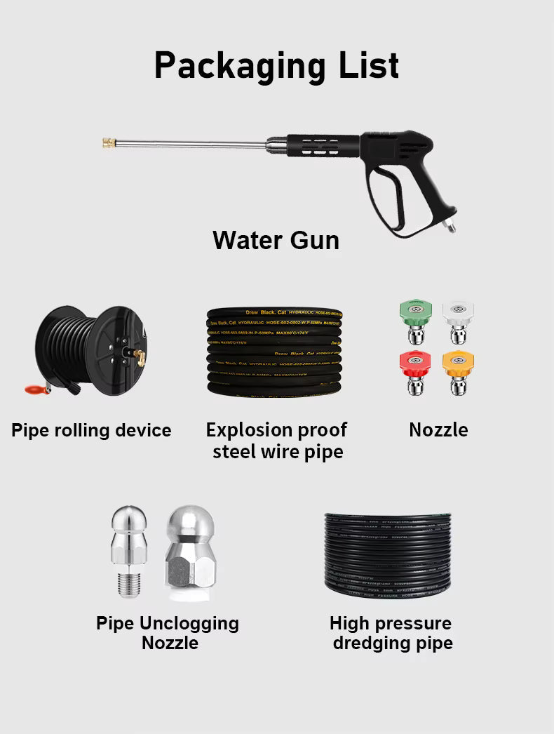 Nettoyeur haute pression électrique portable pour canalisations et égouts 110 V – 2 800 W, 140 bars | Réf. 923456 