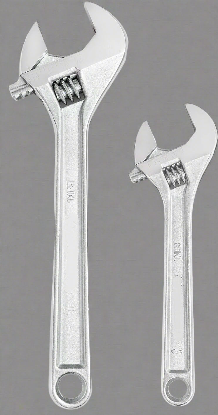 Jeu de 2 clés à molette réglables robustes – 8 et 12 pouces | Acier forgé, finition chromée | Idéal pour l'automobile, la plomberie et les réparations de bricolage - 253029
