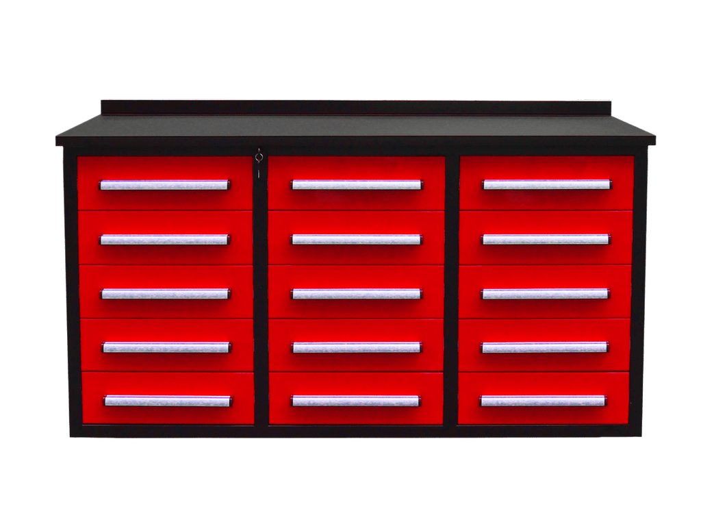 Établi robuste en acier de 1,7 m – Établi à outils à 10 et 15 tiroirs avec serrures et revêtements en EVA
