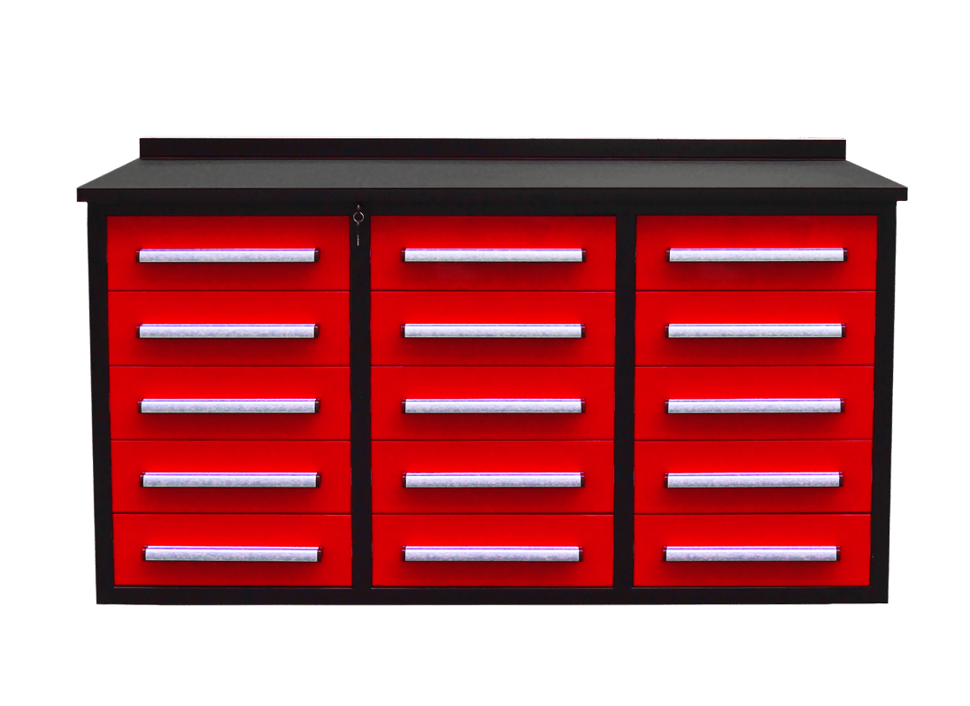 Établi robuste en acier de 1,7 m – Établi à outils à 10 et 15 tiroirs avec serrures et revêtements en EVA