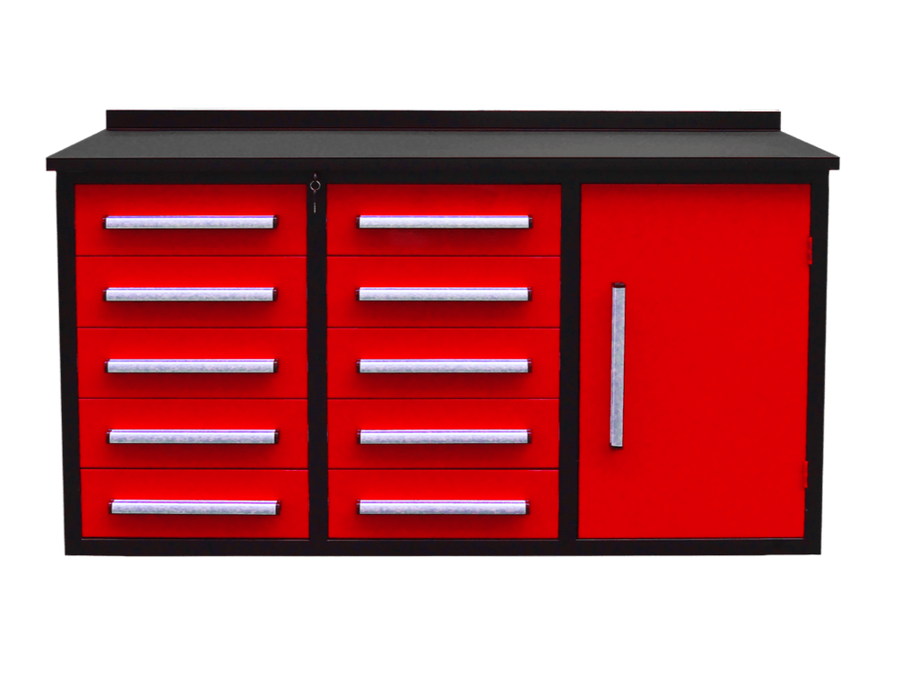 Établi robuste en acier de 1,7 m – Établi à outils à 10 et 15 tiroirs avec serrures et revêtements en EVA