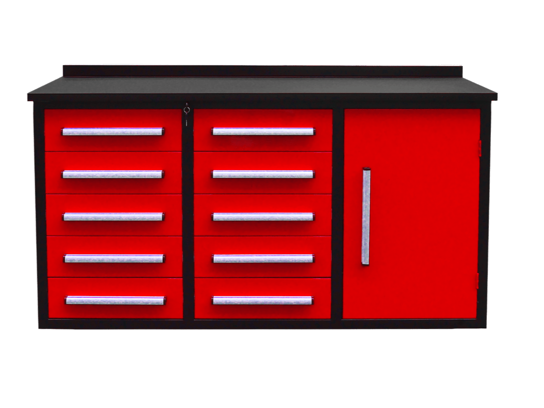 Établi robuste en acier de 1,7 m – Établi à outils à 10 et 15 tiroirs avec serrures et revêtements en EVA