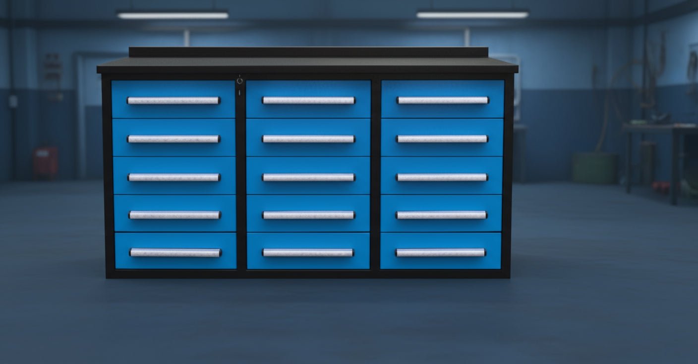 Établi robuste en acier de 1,7 m – Établi à outils à 10 et 15 tiroirs avec serrures et revêtements en EVA