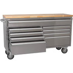 Coffre à outils à 9 tiroirs en acier inoxydable de 61 pouces avec multiprise HTC6109W