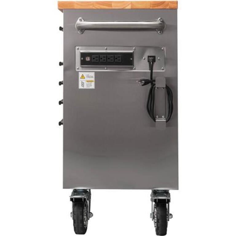 Coffre à outils à 9 tiroirs en acier inoxydable de 61 pouces avec multiprise HTC6109W