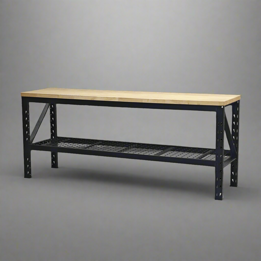 Établi d'emballage industriel – Établi à outils robuste en acier avec plateau en bois dur pour entrepôt ou atelier