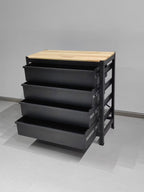 Établi industriel en acier avec plateau en bois dur et 4 tiroirs, 84 cm x 41 cm – Noir 2506152