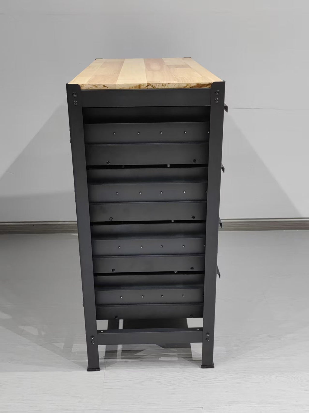 Établi industriel en acier avec plateau en bois dur et 4 tiroirs, 84 cm x 41 cm – Noir 2506152