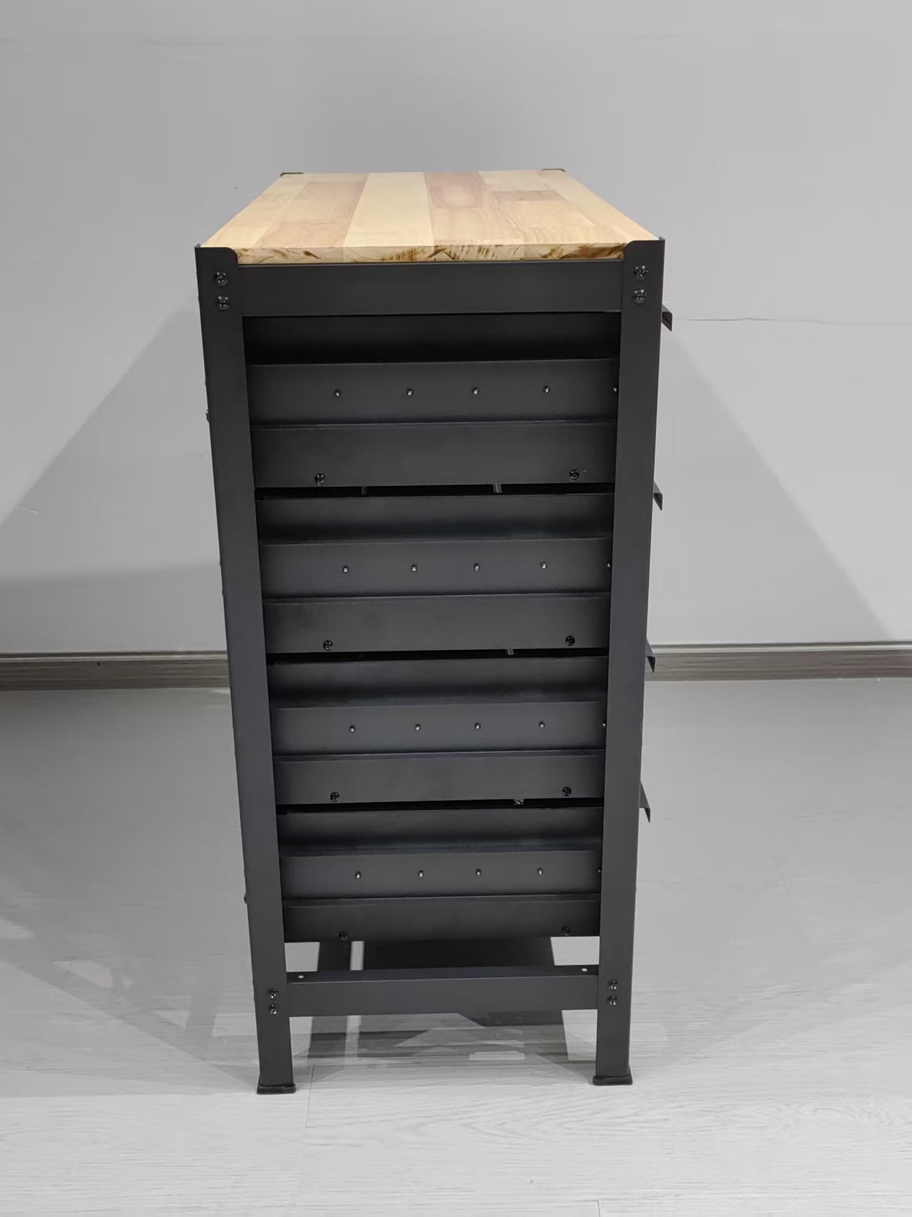 Établi industriel en acier avec plateau en bois dur et 4 tiroirs, 84 cm x 41 cm – Noir 2506152