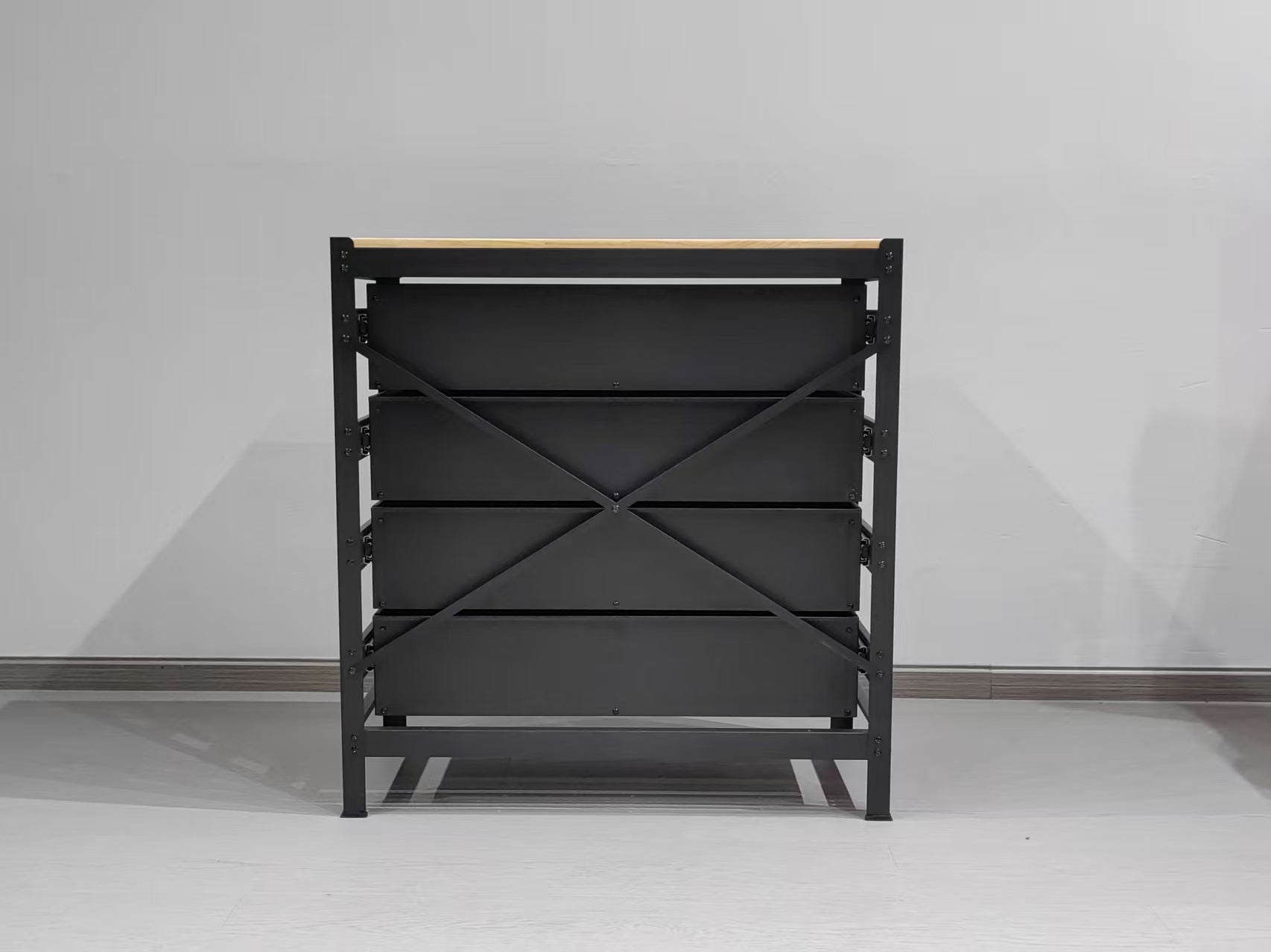 Établi industriel en acier avec plateau en bois dur et 4 tiroirs, 84 cm x 41 cm – Noir 2506152