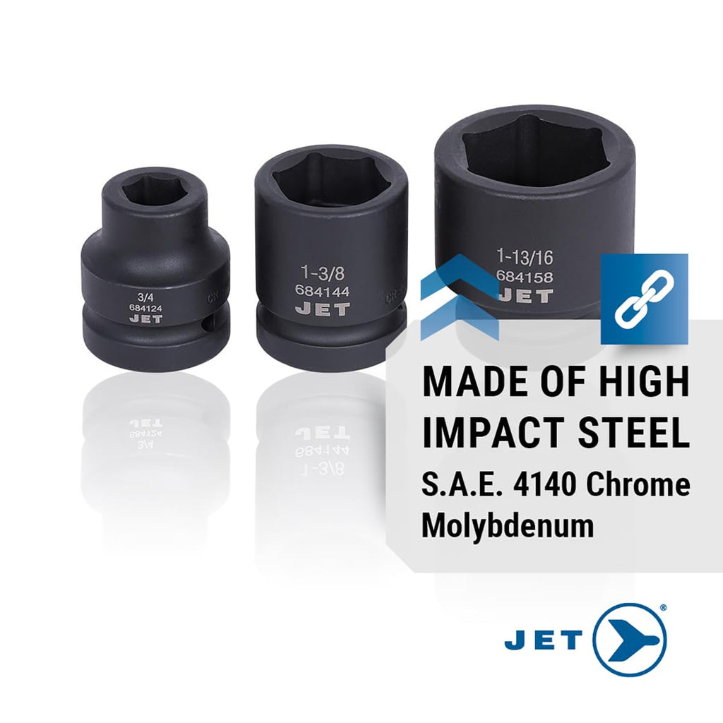 Coffret de douilles à impact JET 1 pouce - Douilles standard SAE 6 pans avec entraînement dynamométrique - 18 pièces