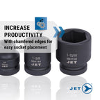 Coffret de douilles à impact JET 1 pouce - Douilles standard SAE 6 pans avec entraînement dynamométrique - 18 pièces