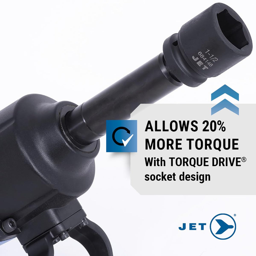 Coffret de douilles à impact JET 1 pouce - Douilles standard SAE 6 pans avec entraînement dynamométrique - 18 pièces