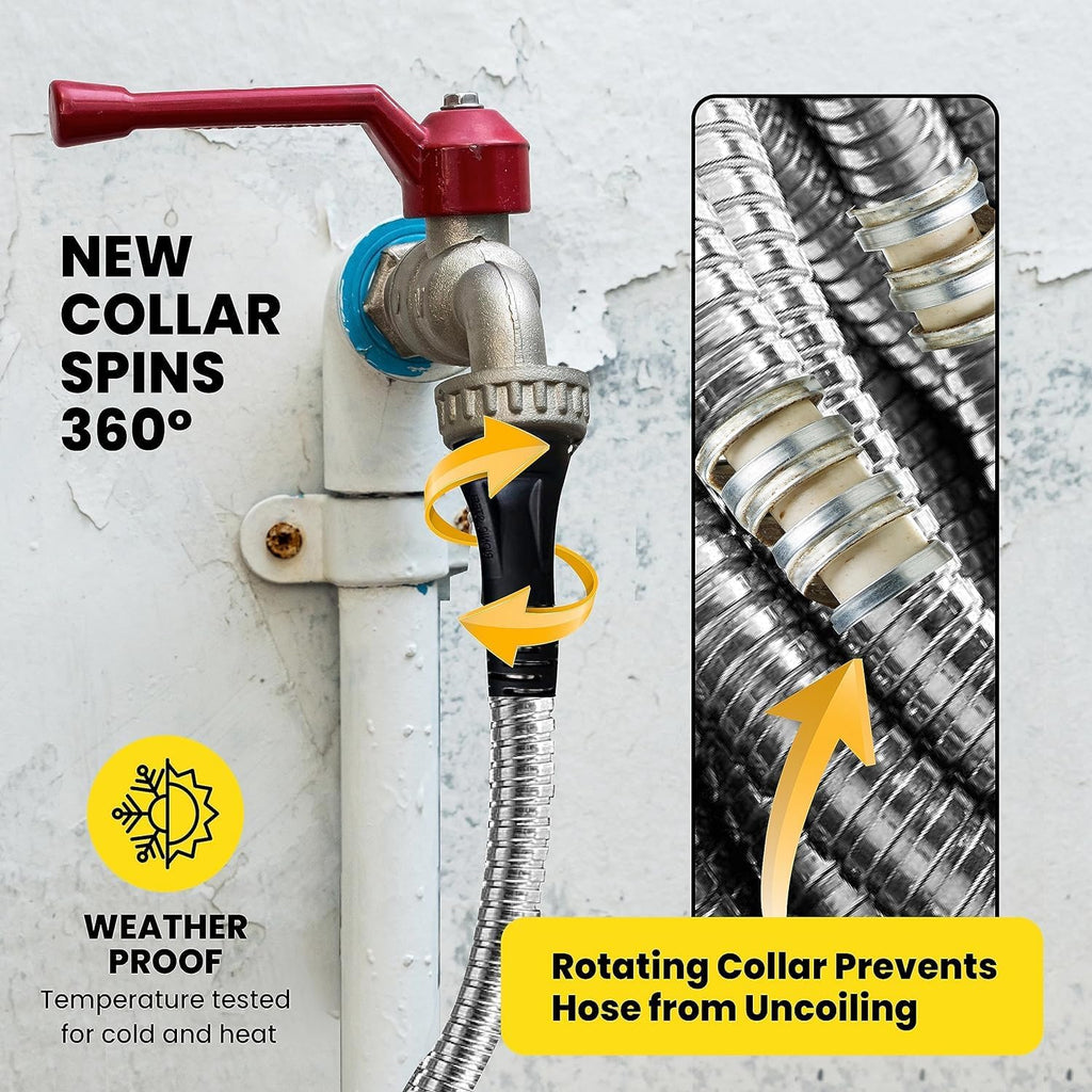 Tuyau d'arrosage en acier inoxydable de 30 m (100 pi) – Acier 304 antirouille, robuste avec raccords en laiton 304GH100