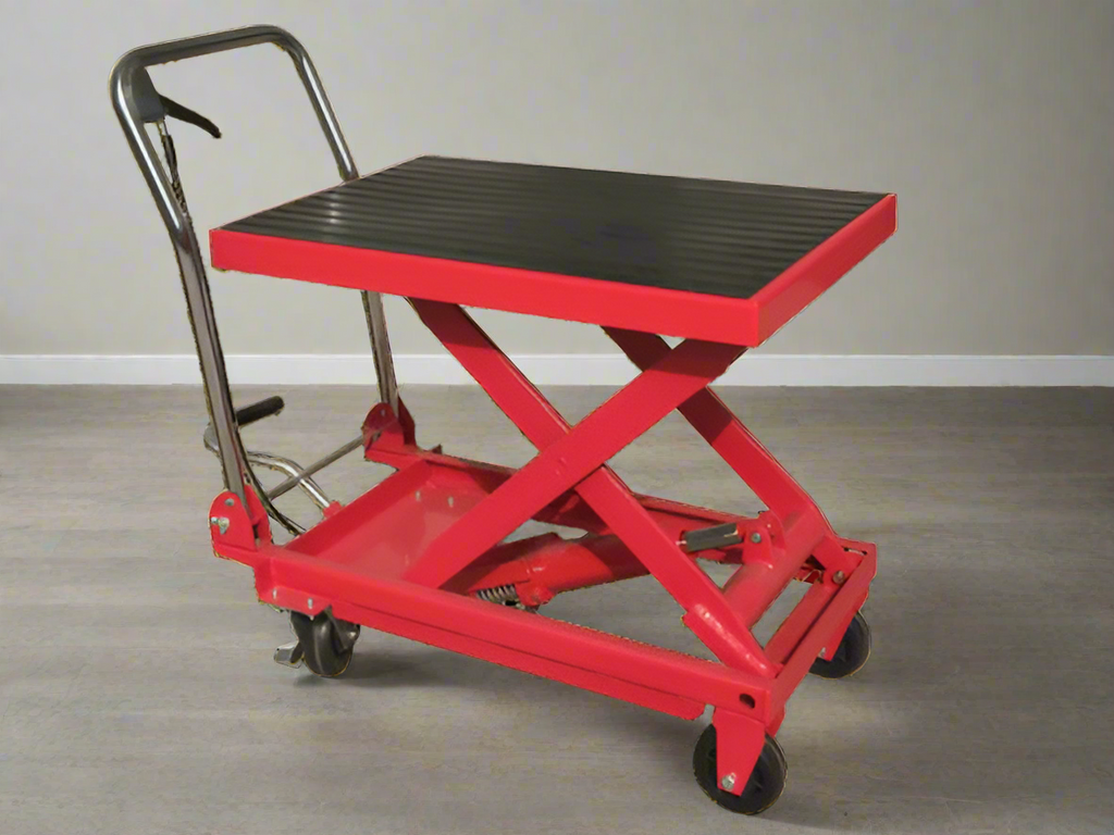 Chariot élévateur à ciseaux hydraulique 1000 lb – Acier rouge, plateforme mobile, levée de 34,5 po HLT1000S