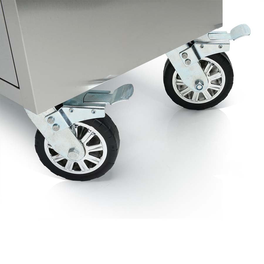 Établi à outils en acier inoxydable 84 pouces – 11 tiroirs, plateau en bois et éclairage LED | 8411D