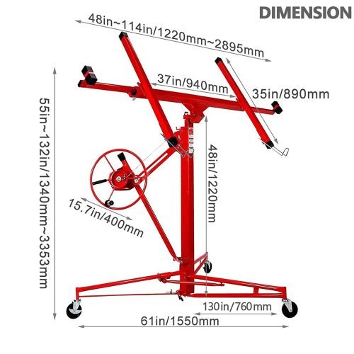 Leveur de panneaux de plaques de plâtre de 3,35 m (11 pi) – Cric de plafond roulant pour la construction - DWL68L11