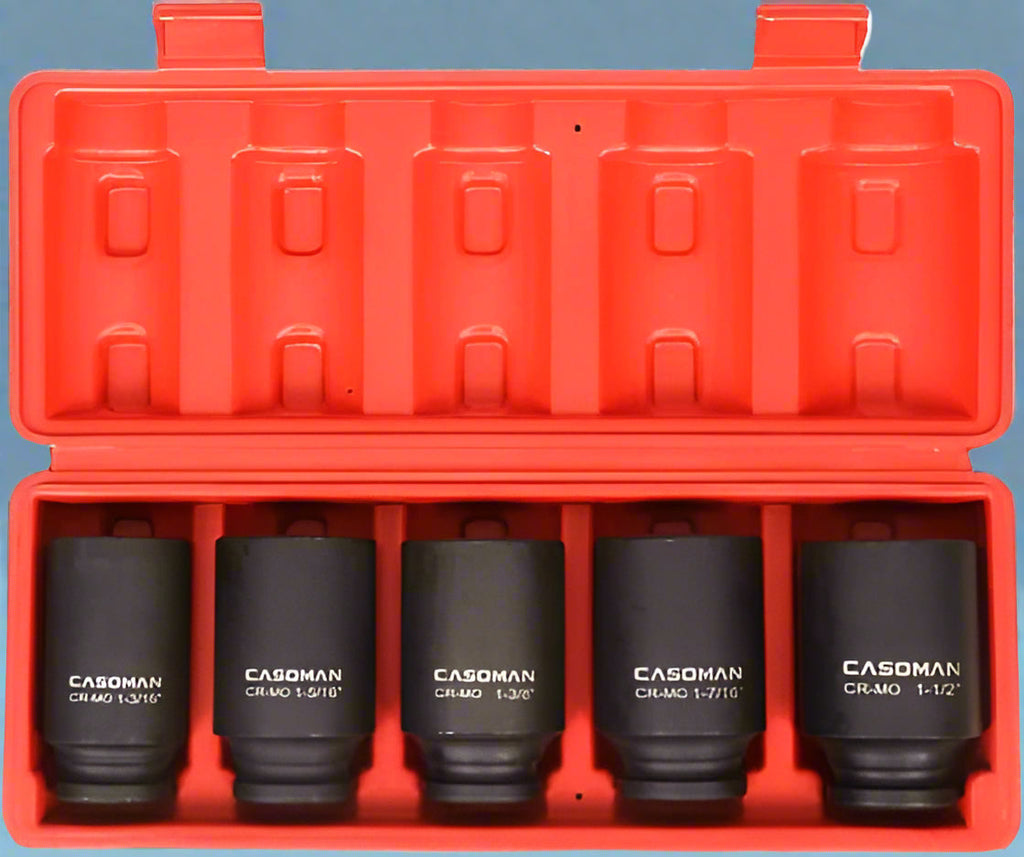Jeu de 5 douilles à impact pour écrous d'essieu à entraînement profond 1/2" – Chrome robuste | Réf. : S1152 