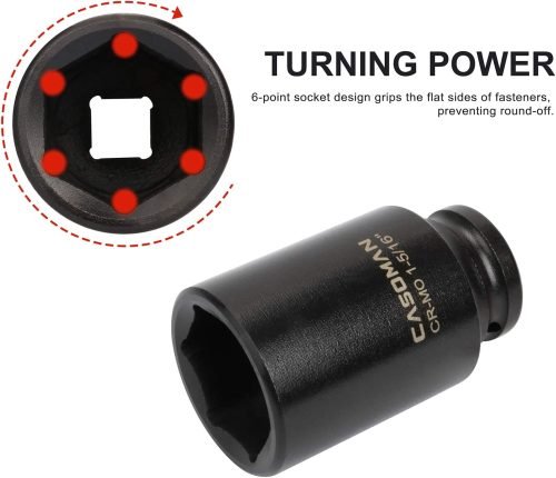 Jeu de 5 douilles à impact pour écrous d'essieu à entraînement profond 1/2" – Chrome robuste | Réf. : S1152 