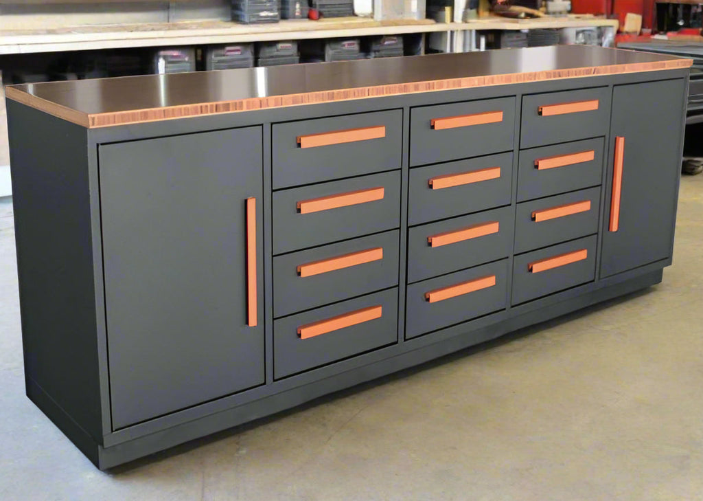 Établi en acier de 3 m (10 pi) avec 12 tiroirs et 2 armoires – Rangement d'outils industriel robuste