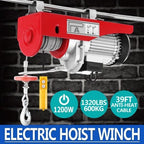 Treuil de levage électrique suspendu 1320 lb – Rouge, 110 V CA, outil de levage robuste pour garages, ateliers et chantiers | Réf. : P12447
