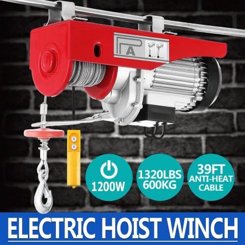 Treuil de levage électrique suspendu 1320 lb – Rouge, 110 V CA, outil de levage robuste pour garages, ateliers et chantiers | Réf. : P12447