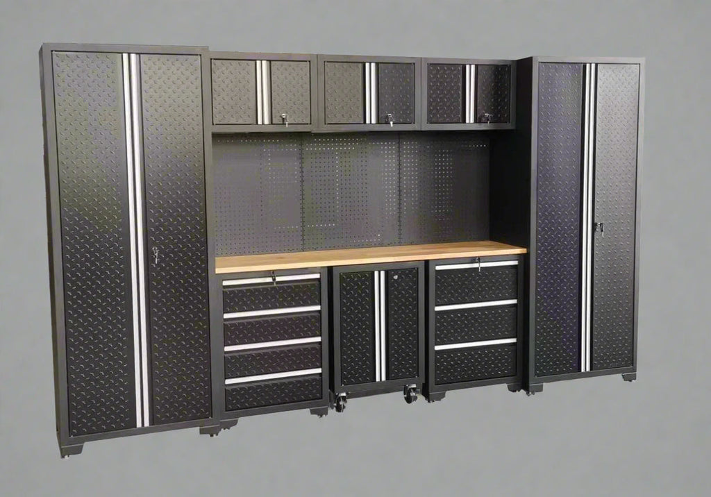 Ensemble d'armoires de garage en tôle larmée de 17 et 13 pièces – Système d'établi et de rangement robuste 