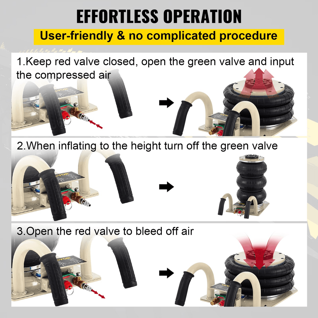 Cric pneumatique triple coussin d'air robuste de 3 tonnes – Levage rapide | Réf. : 523555