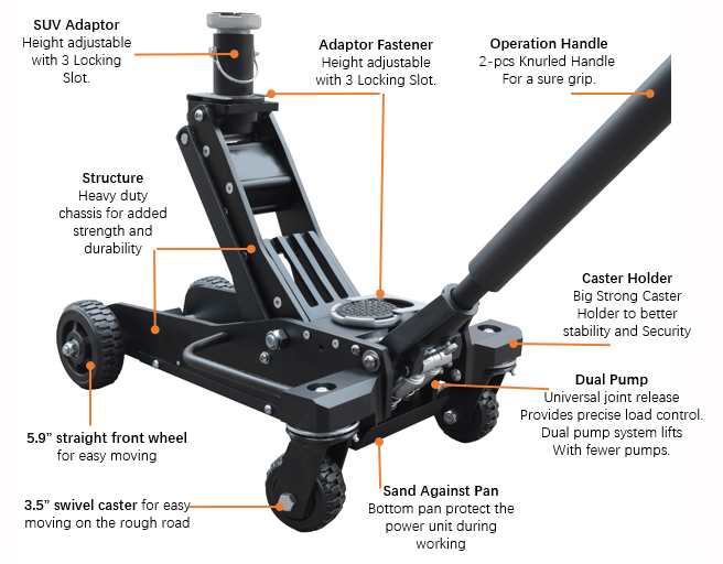Cric tout-terrain à levage élevé de 3 tonnes – Construction en acier et aluminium | 717527