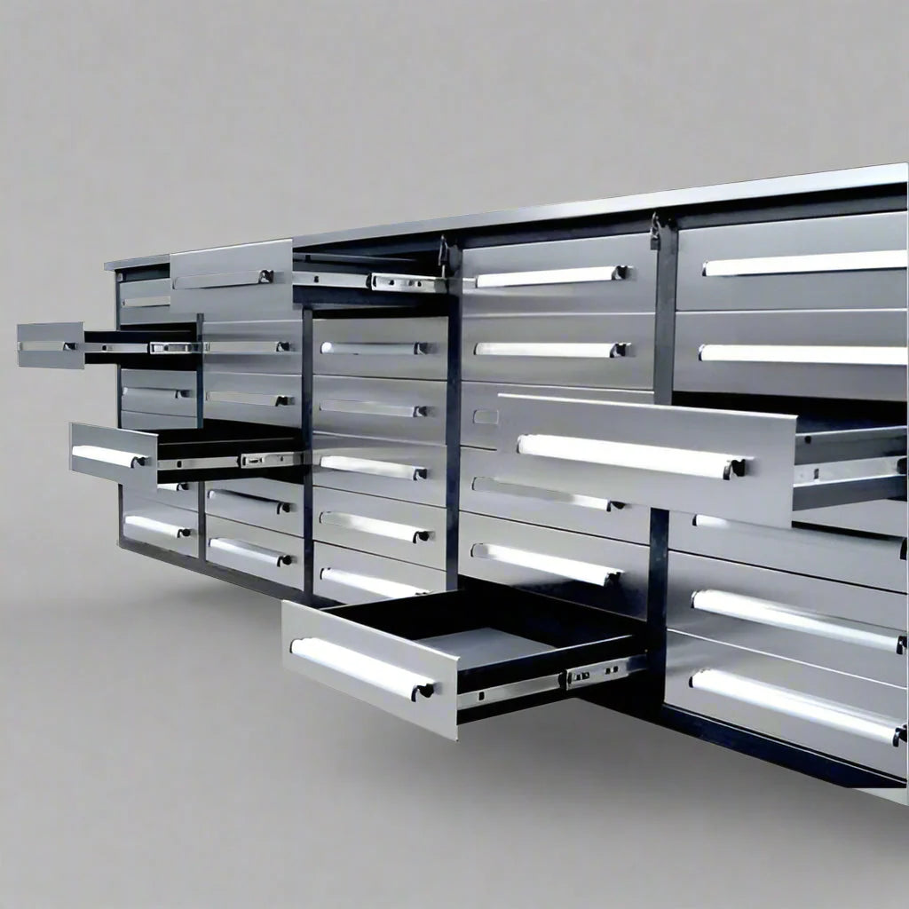 Établi à outils en acier inoxydable de 3 m – Établi robuste à 30 et 18 tiroirs, armoire de rangement, organisateur de garage