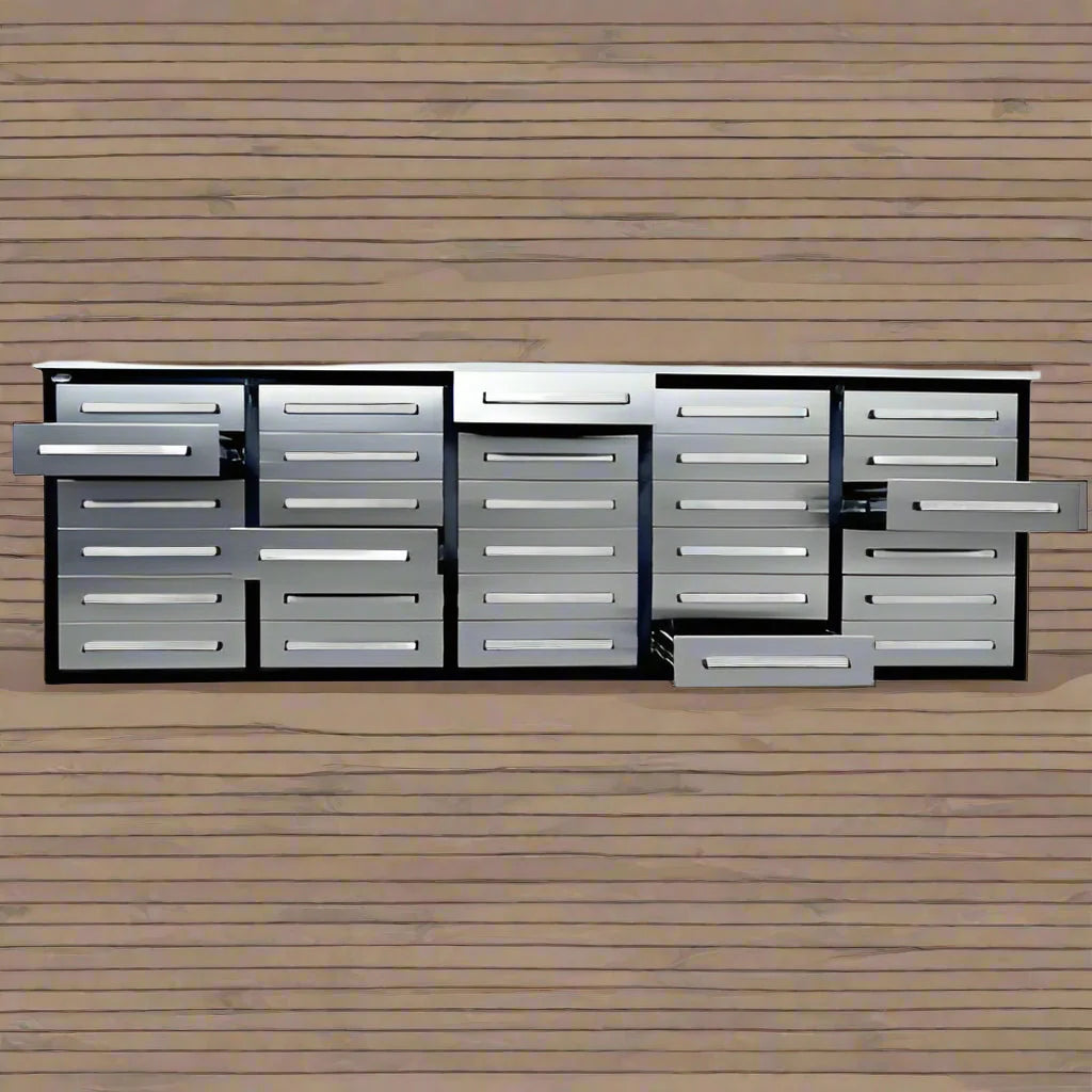 Établi à outils en acier inoxydable de 3 m – Établi robuste à 30 et 18 tiroirs, armoire de rangement, organisateur de garage